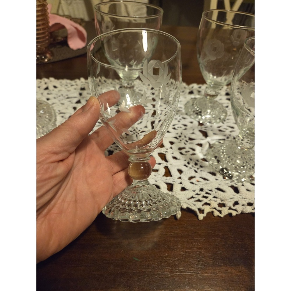 vintage etched crystal stemware, Floral, Cottagecore, Glamor,